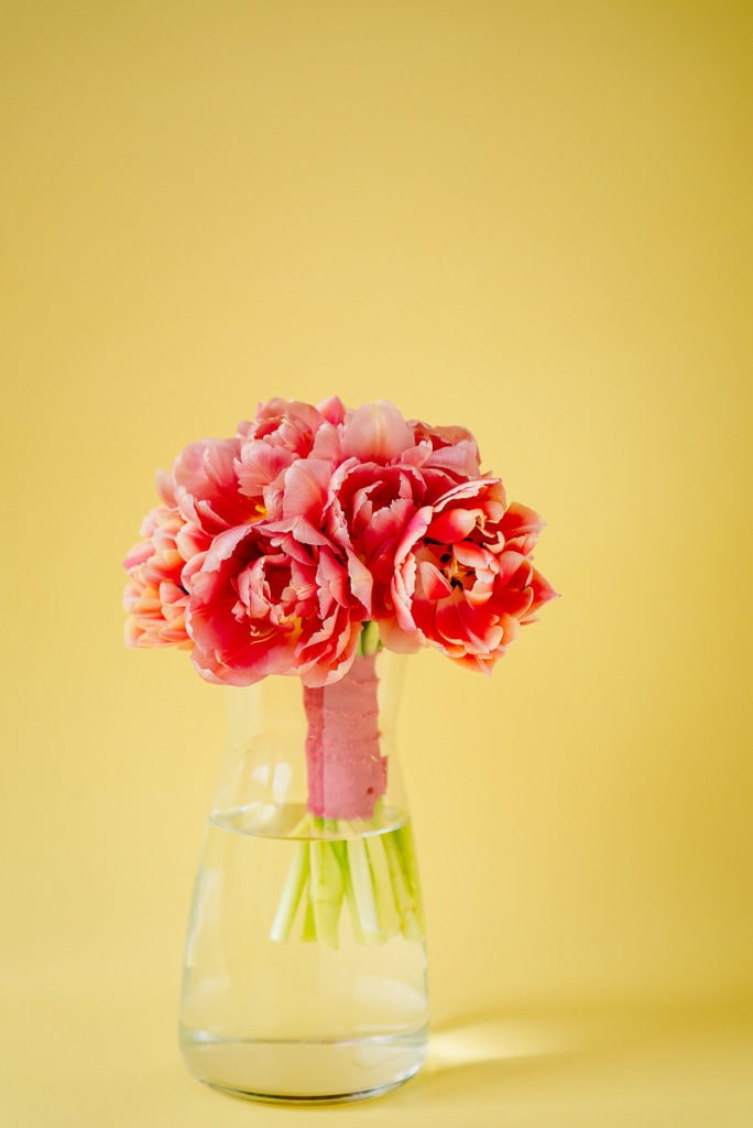 Rosafarbene gefüllte Tulpen in der Vase
